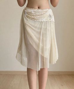Beige sequin chiffon skirt