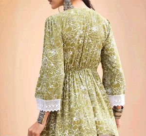 Olive Green Floral Print Dress