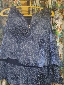 Chic Blue Floral Tiered Top