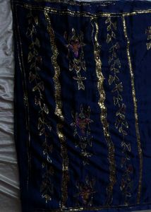 Elegant Navy Blue Saree with Gold Embellishments