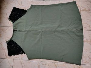 Olive Green Top with Black Lace Accents