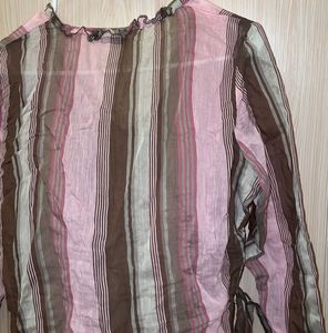 Striped Ruffled Wrap Blouse