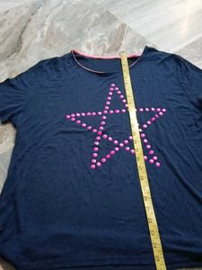 Navy Blue T-Shirt with Pink Star