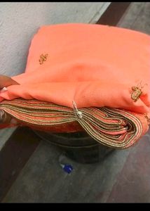 Elegant Peach Embroidered Saree with blouse