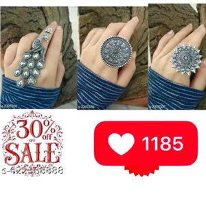 navratri Oxidized Silver Rings Set