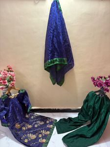 Royal Blue Pakistani Dress with Green Accents