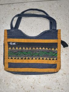 Denim Handbag with Embroidered Detail