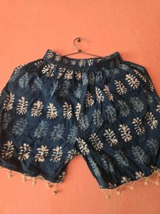 Blue Leaf Print Palazzo Pants