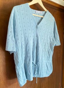 Light Blue Knit Button-Up Top
