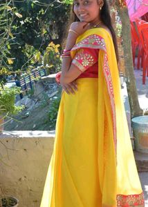 Beautiful Yellow Saree with Pink Border