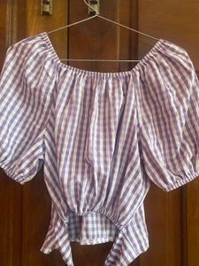 Striped Puff Sleeve Tie-Up Top
