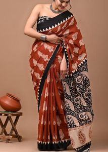 Jaipuri hand block printed soft cotton saree