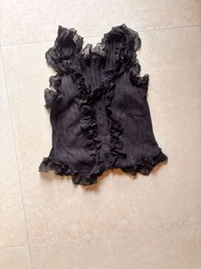Sheer Ruffle Black Top