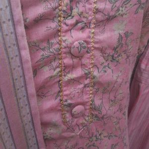 Elegant Pink Floral Cotton Kurta Set with Dupatta