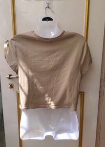 Solid Beige Cropped Tee