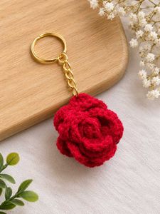 CROCHET RED ROSE KEYCHAIN