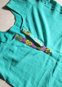 Teal Printed &amp; off white banarsi suit