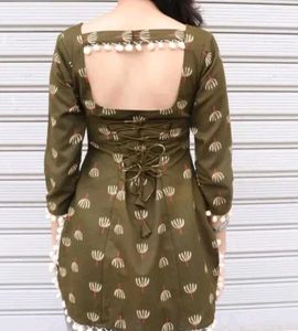 Green Printed Kurti with Tassels