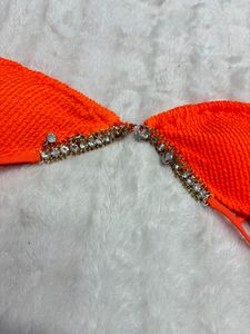 Vibrant Orange Bikini Top with Embellishments
