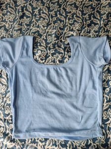 Baby Blue Cropped Ribbed Top