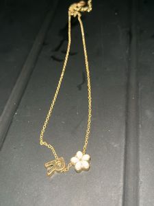 Delicate "R" &amp; Flower Pendant Necklace