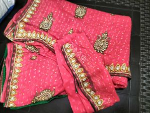 Elegant Pink Embellished Saree