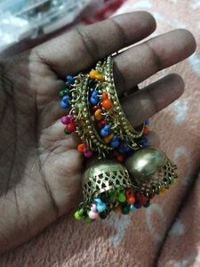 Boho Jhumka Earrings with Colorful Beads