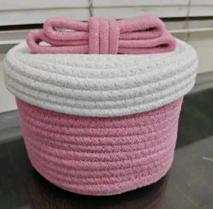 Pink & White Storage Basket with Bow