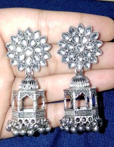 Elegant Oxidized Silver Jhumka Earrings