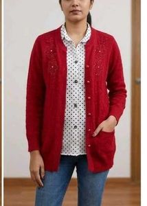 Fashion Thrill Red Floral Embellished Cardigan