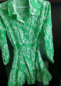 Zara Green Floral Print Shirt Dress - M/L Size
