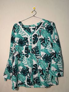 Tropical Leaf Print Tunic Top