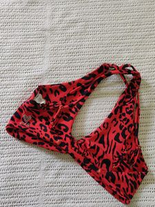 Vibrant Red Leopard Print Bikini Top