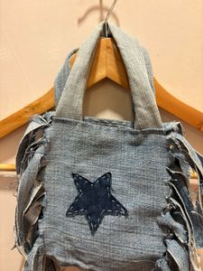 Pintresty Denim Mini fringe Bag with Star Detail