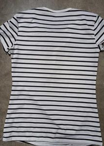 Striped T-Shirt with Denim Bow Detail
