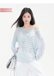 Light Blue Graphic Print Loose Top IMPORTANT 🐬