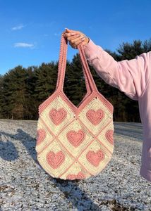 Handmade Crochet Heart Tote Bag