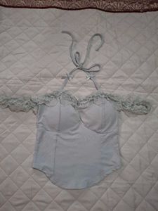 Cute Light Blue Lace Halter Top