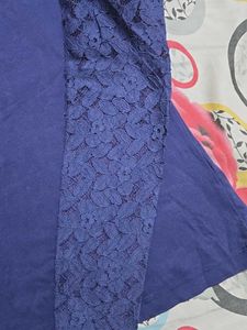 Navy Blue Lace Sleeve Top