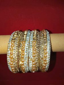 Exquisite Pearl &amp; Crystal Bangles Set