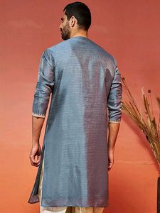 Men's Gray Silk Blend Kurta