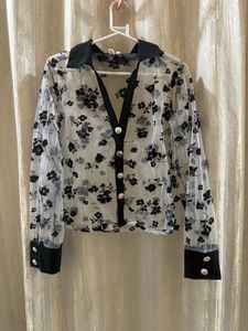 Sheer Floral Button-Up Blouse