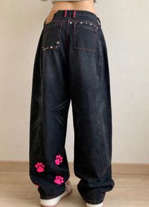 Y2K Baggy Jeans with Pink Paw Prints