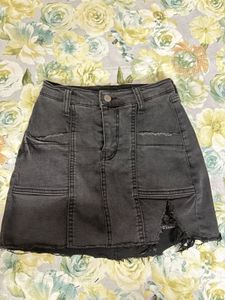 Stylish Grey Denim Mini Skirt with inbuilt shorts