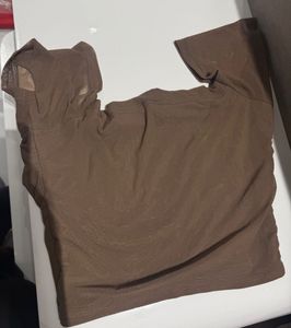 Brown Ruched Square Neck Top