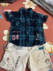 Kids Plaid Shirt and Cargo Shorts Set