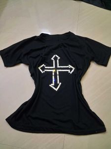 Black T-Shirt with Rhinestone Cross