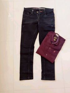 Men's Dark Jeans &amp; Burgundy Shirt Set