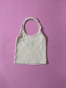 Cream Ribbed Halter Tank top
