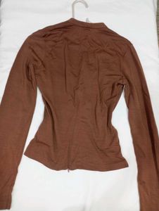 Brown Wrap Long Sleeve Top
